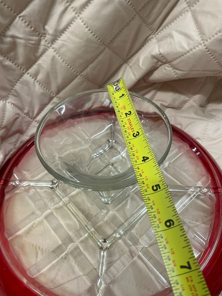 Indiana cranberry Ruby Flash Glass Relish 5 Divider Stand Up Server Tray 12" - Image 4 of 4