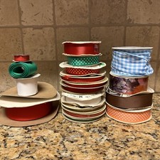 Vintage Lot of 18 Spool of Ribbon Variety Colors and Brands