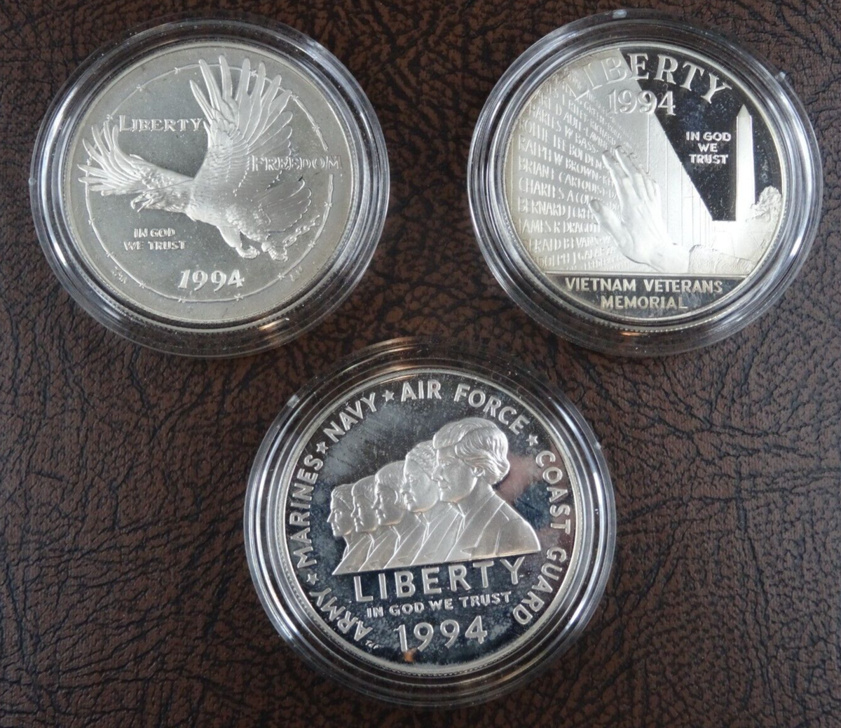 hab017 1994S. アメリカ ミントプルーフセット 銀貨3点 1994 US Veterans 3 Coin Proof Silver Dollar Set US Mint