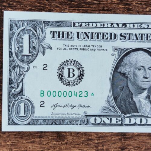 B 00000423* Una banconota da 1$ dollaro basso numero di serie Star Note Series 2021 - Foto 4 di 6