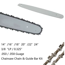14/16/18/20/22/24" Chainsaw Chain/Guide Bar/Kit 3/8"LP 0.325" Pitch .050" .058"