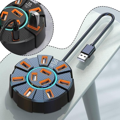 USB 2.0 Hub 10 Ports Multi Splitter Adapter HighSpeed USB Splitter Power A V5