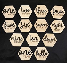 Baby Hexagon Monthly Milestone Wooden Photo Prop Hello World 13 Pieces