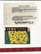 Vintage travel water decal Iowa the Hawkeye State Emblem Mfg. Co.