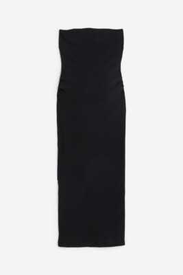 strapless open back dress Cleona Merino Wool Ribbed Long Sleeve Maxi Dress