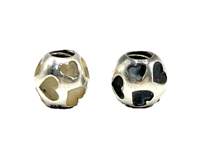 Pandora Retired Mother Of Pearl Sterling Silver 925 Heart Charm Set of Two - Image 3 of 4