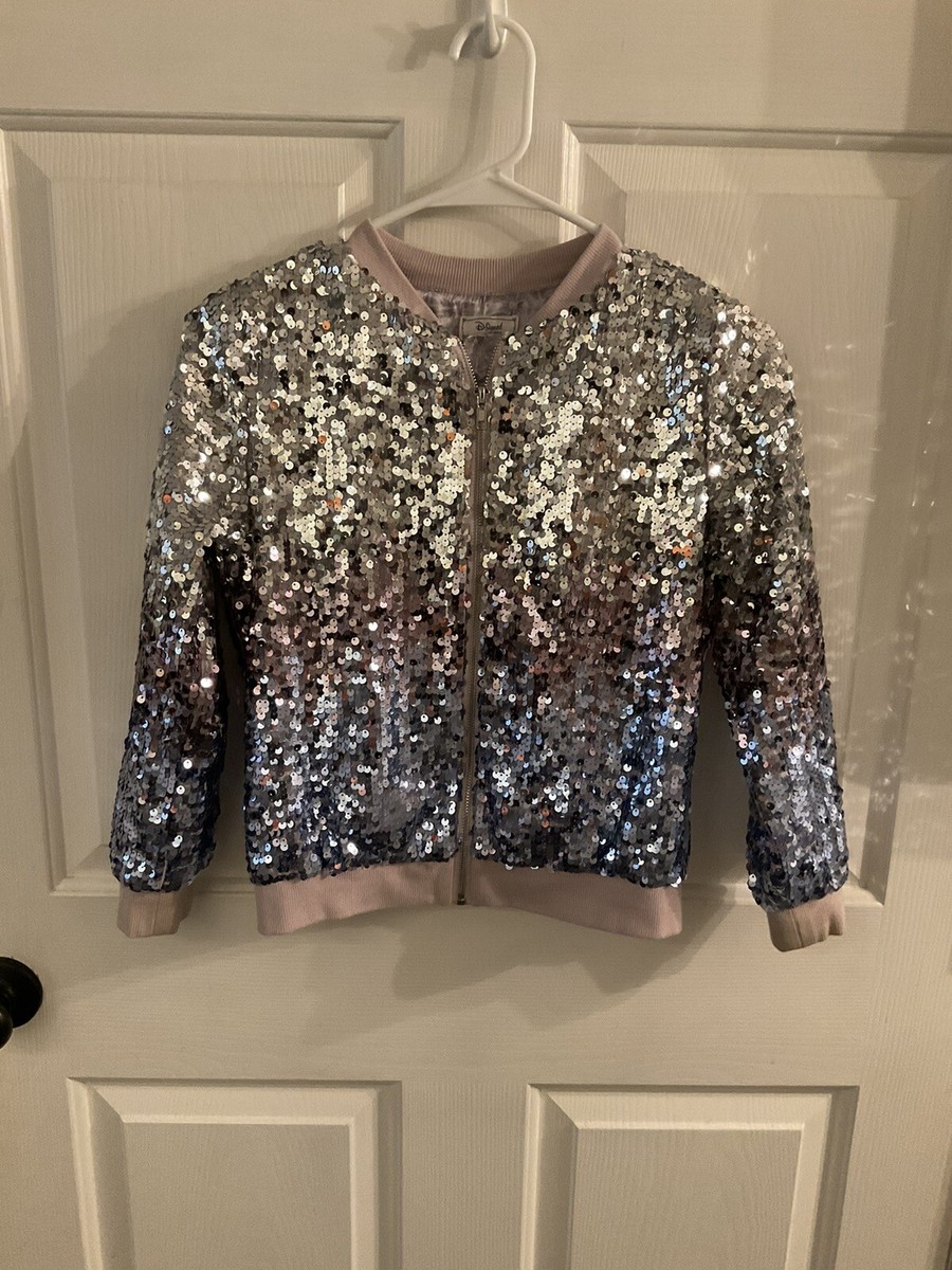 D.Signed Disney Sequined L/sleeve Full Front Zip Jacket.silver