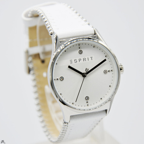 Montre femme ESPRIT en cuir blanc et son élégant cadran argenté modèle 32mm