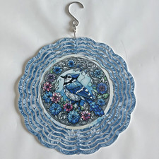 Hanging Wind Spinner 8" 3D Blue Bird Flowers Handmade