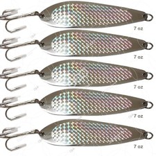 5pcs 7oz Fishing Spoons Jigs w/ a Treble Hook Casting Metal Trolling Lure Silver