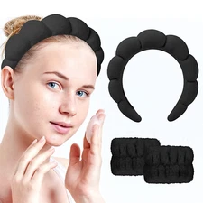 Spa Headband Terry Cloth Hair Accessory Black for Women