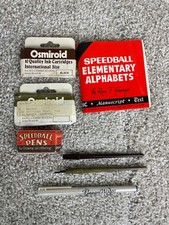 Lot of 7 Osmiroid Speedball Calligraphy Pen Inks Nibs Elementary Alphabet Guide