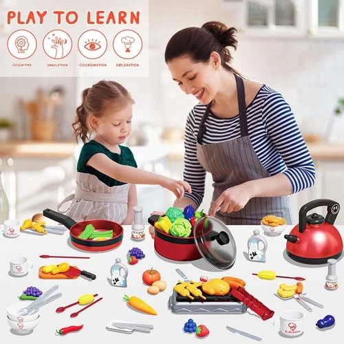 Kinder 76-teilig Küche Lebensmittel Kochutensilien Töpfe Pfannen Zubehör Spielzeug Spielen Set - Bild 5 von 7