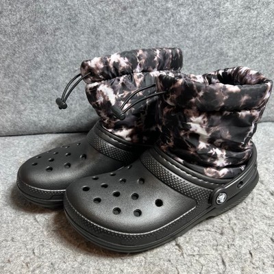 Crocs Classic Neo Puff Shorty Boot Black Marble Tie Dye Fleece Lined Womens 7