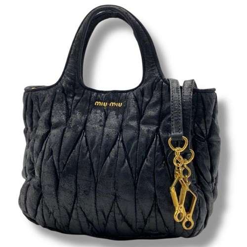 Miu Miu Matelasse Black Leather 2Way Shoulder Bag Archive Y2K Gold Hardware