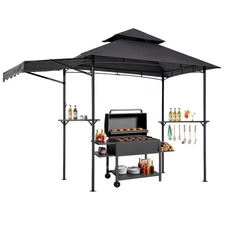 Uimoso 8'x5' Grill Gazebo Canopy 2 Tier Patio BBQ Shelter Tent w/ Shelves Hooks