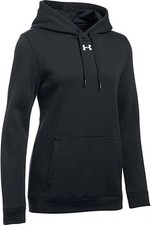 Women's Under Armour Hustle Fleece Hoodie 1300261 Black Sweatshirt NEW w Tags