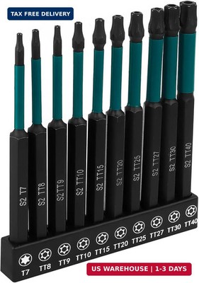 10-Piece Impact Security Torx Bit Set, 100mm Long S2 Steel Star Driver Kit (T7-T