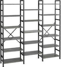 Triple Bookshelf Bookcase W/ 17 Open Display Shelves Wide Book Shelf Book Case