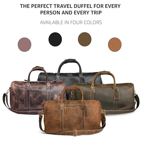 HULSH Large 30 Inch Leather Duffle Bag - Vintage Brown, Full Grain Leather, Weekender Travel Bag - View #3