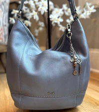 The Sak Sequoia Leather Hobo Shoulder Bag Gray Blue EUC 14x11x4"