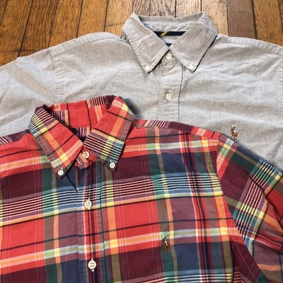 2 Piece Bundle Ralph Lauren Flesh Pony Button Down Shirt Men Size M Long Sleeve