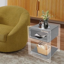 Acrylic Sofa Side Table Black Nightstand Rectangle Storage Shelf Coffee Table