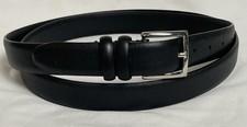 Full Grain Leather Dress Belt Men  s Sz 54 Black Silver Buckle Classic