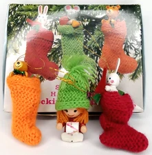 Vintage 1970s Emson Set of 3 Christmas Stocking Ornaments NOS NIB Original Box