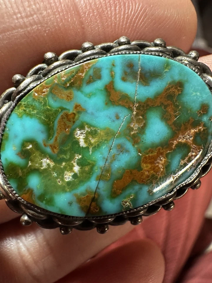 Anillo de plata esterlina turquesa tapa plana ovalado grande llamativo talla 7 suroeste Foto 2 de 4