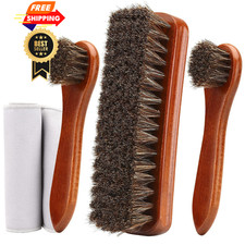 Unekez 4-Piece Horsehair Shoe Brush Shine Kit, 6.7x2.16x1.8, Brown Gray