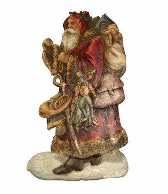 Alte Oblate Glanzbilder Scraps  Weihnachtsmann Nikolaus Sack ca 9 cm