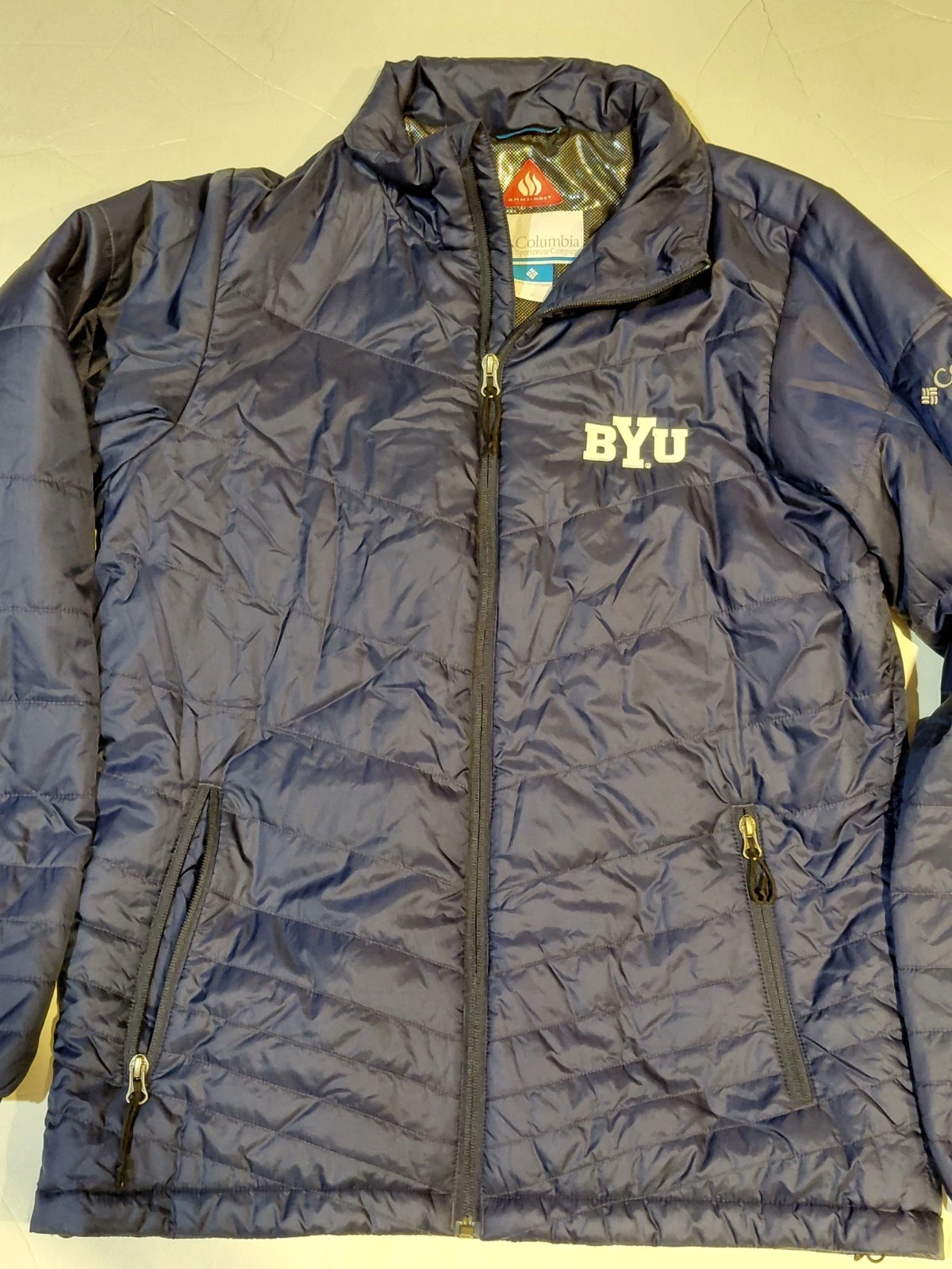 Columbia BYU Omni-Heat Water Resistant Insulated Puffer Jacket Navy Blue Size SM