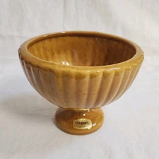Vintage Haeger Ceramic Gold Yellow Ribbed Pedestal Planter Vase Speckled Brown