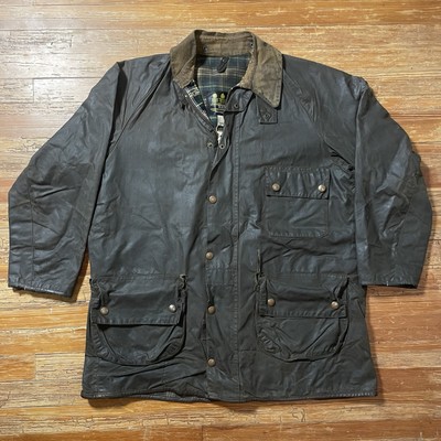 Vintage 80s Barbour Solway Zipper Jacket Size 44 Waxed Coat 112cm Hunting As Is