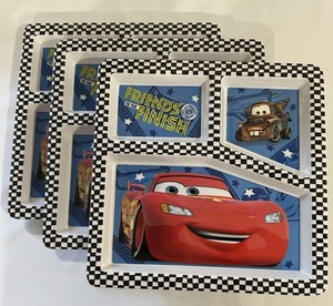 3 Disney Pixar CARS 3-Compartment Melamine Plates Lightning McQueen Mater
