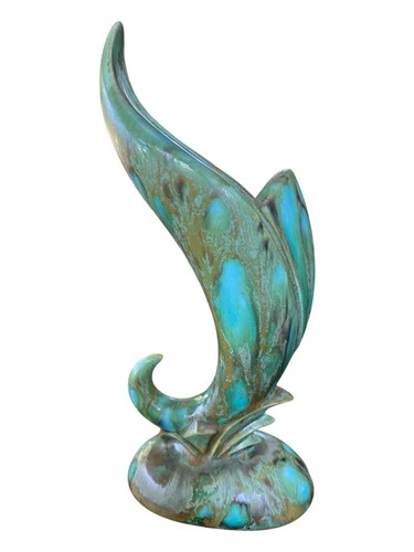 Royal Haeger Green Blue Drip Glaze Single Leaf Fan Bud Vase MCM 7” USA