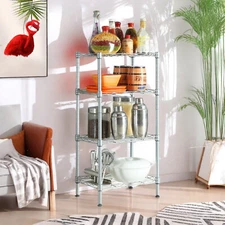 Adjustable Height 4 Tier Metal Storage Rack Shelves Kitchen Storage Standing