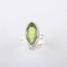 Natural Peridot Gemstone 925 Sterling Silver Ring. Green Handmade Marquise Ring.