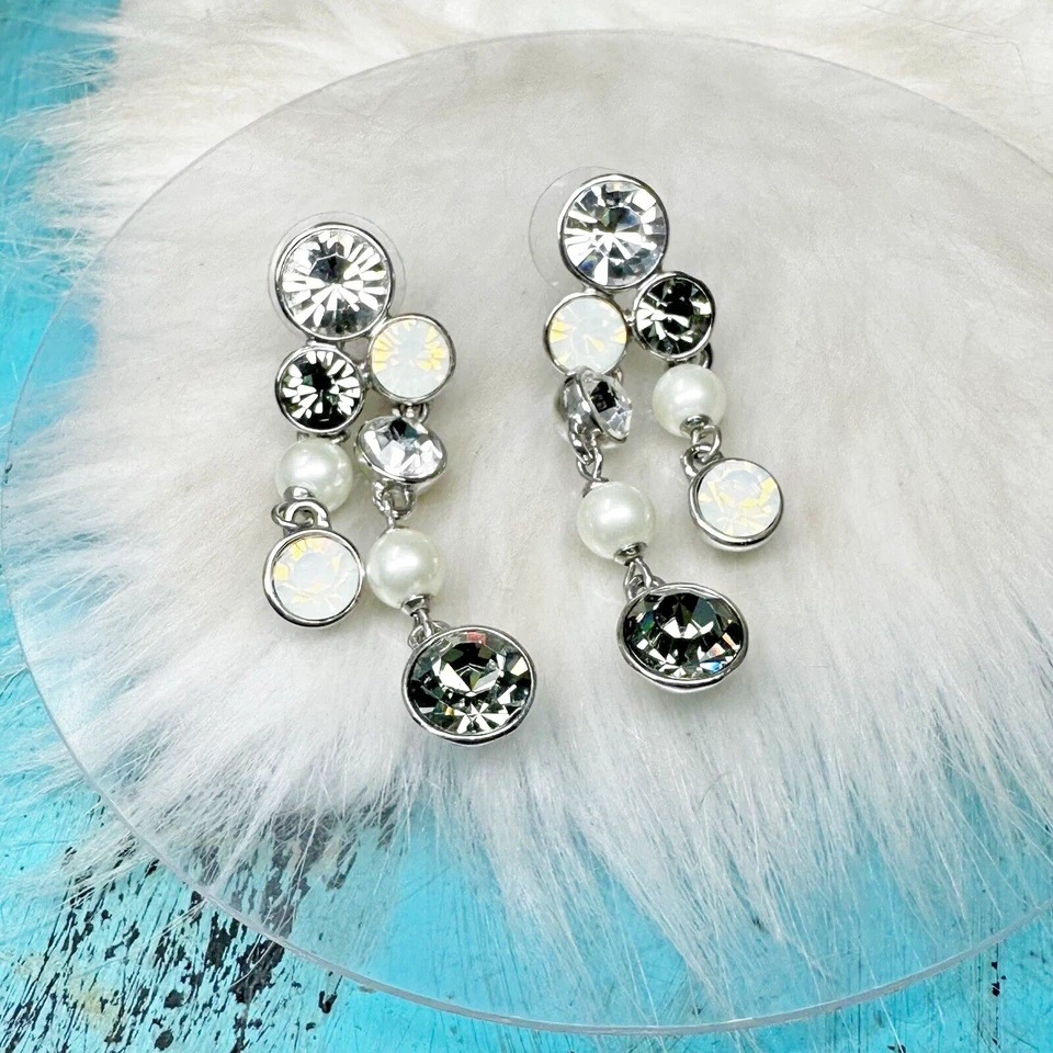 Pendientes Givency Cristal Vidrio Perla Doble Fila Pierce Cuelga Poste Gota Foto 4 de 4