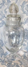 15” Vintage Pressed Glass Apothecary Display Jar With Spiral Design Stopper  [9]