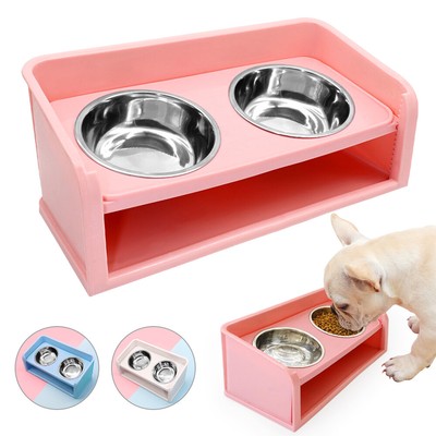 Stainless Steel Elevated Dog Bowl Raised Food Feeder Twin Bowls
