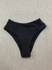 Silky Modern Smooth HIgh Cut Bikini Swimsuit Bottom Womens size S Black Sleek
