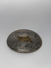 Vintage Belt Buckle 3 Tone Metal Train Locomotive Made In USA
