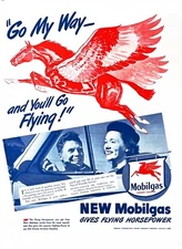 1946 MOBIL GASOLINE Genuine Vintage Print Ad MobilGas Pegasus Logo Flying Horse