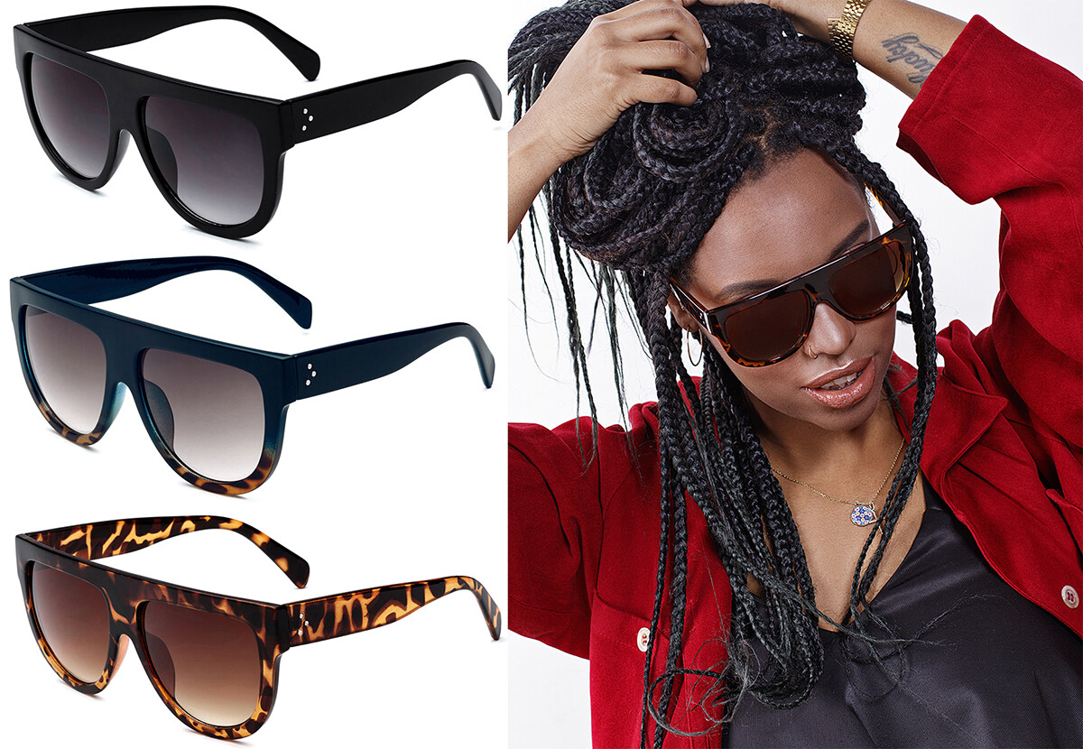 Oversize Women Flat Top Pilot Fashion Sunglasses Retro  display picture 1