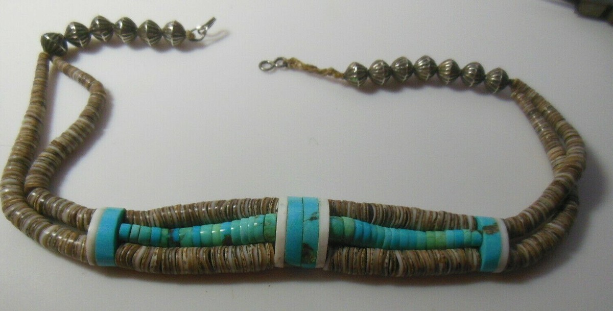 Custom Made Vintage Turquoise, White Coral & Heishi Shell Necklace 