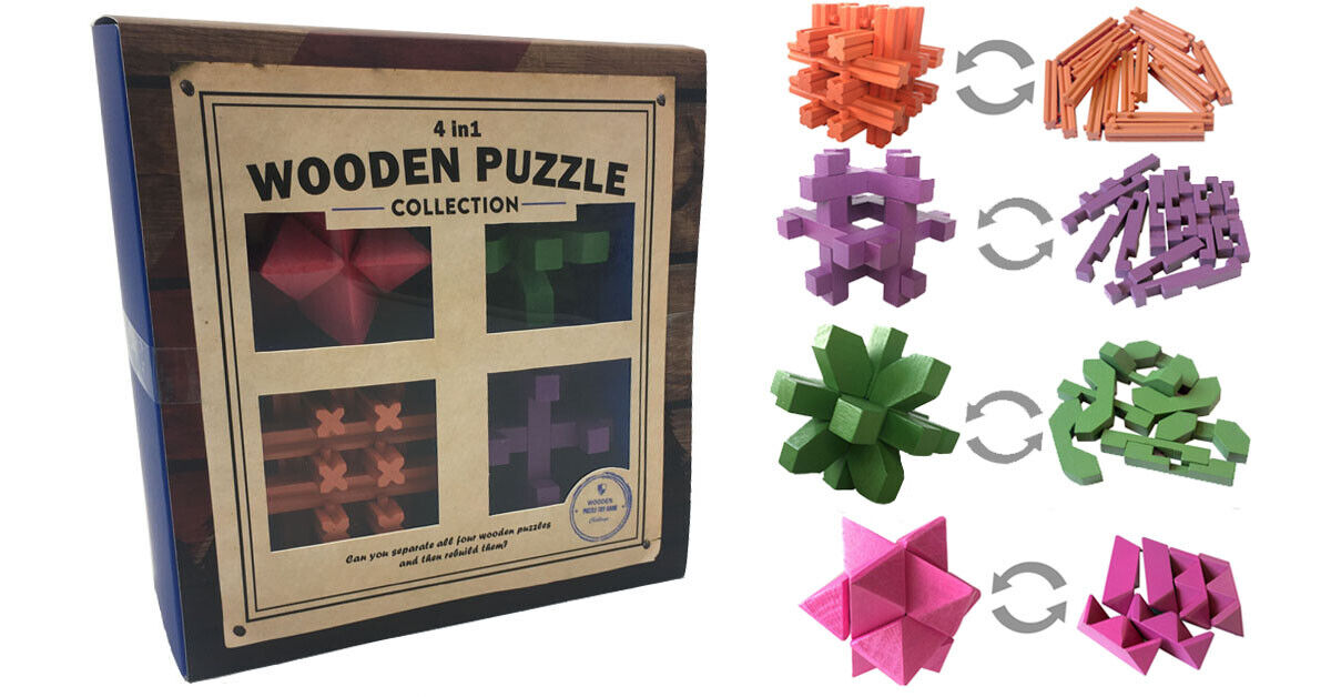 Puzzle 3D - Pack 4 Quebra-cabeças em Madeira