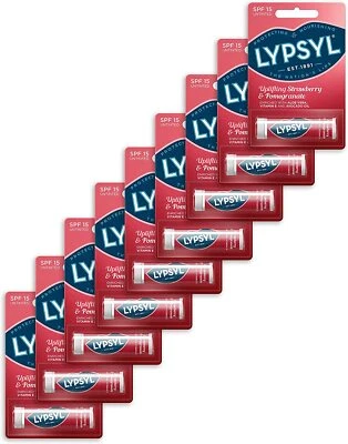 Lypsyl Uplifting Lip Balm, Strawberry and Pomegranate, Pack of 9