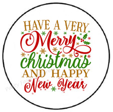 HAVE A MERRY CHRISTMAS AND HAPPY NEW ENVELOPE SEALS LABELS STICKERS PARTY FAVORS